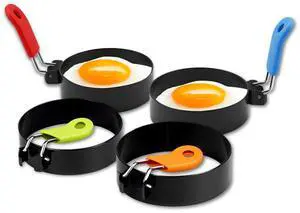 4 Pack Egg Ring Molds, Circular Egg Cooker Rings with Anti-scald Handle, Cooking Molds For Eggs, Pancakes, Mini Omelets 4 Pack Egg Ring Molds, Circular Egg Cooker Rings with Anti-scald Handle, Cooking Molds For Eggs, Pancakes, Mini Omelets