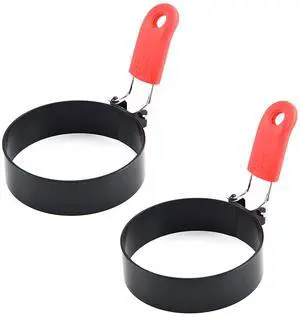 Thickened Egg Molds, 2 Pack 3 Inch Round Shape Iron Egg Ring Molds for Cooking and Griddle of Egg, Flapjack, and Bread (red) Thickened Egg Molds, 2 Pack 3 Inch Round Shape Iron Egg Ring Molds for Cooking and Griddle of Egg, Flapjack, and Bread (red)