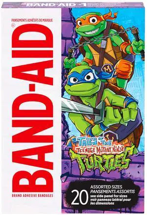 Brand Adhesive First Aid Bandages for Minor Cuts & Scrapes, Wound Care Featuring Nickelodeon TMNT Characters, Fun Bandages for Kids & Toddlers, Sterile, Assorted Sizes, 20 ct Brand Adhesive First Aid Bandages for Minor Cuts & Scrapes, Wound Care Featuring Nickelodeon TMNT Characters, Fun Bandages for Kids & Toddlers, Sterile, Assorted Sizes, 20 ct