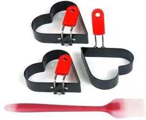 Heart-Shaped Egg Ring Mold with Red Handle, Non-Stick Pancake Maker black (3, love) Heart-Shaped Egg Ring Mold with Red Handle, Non-Stick Pancake Maker black (3, love)