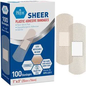 Sheer Bandages,Latex-Free,Hypoallergenic,Sterile,1x3 in,100-Count Sheer Bandages,Latex-Free,Hypoallergenic,Sterile,1x3 in,100-Count