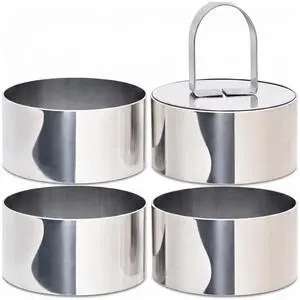 Ring Molds for Cooking, 3'' Stainless Steel Food Rings with Pusher Ring Molds for Cooking, 3'' Stainless Steel Food Rings with Pusher