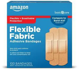 Flexible Fabric Adhesive Bandages, First Aid for Wounds and Scrapes, Breathable First Aid Wound Care Supplies, Assorted Sizes, 100 Count Flexible Fabric Adhesive Bandages, First Aid for Wounds and Scrapes, Breathable First Aid Wound Care Supplies, Assorted Sizes, 100 Count
