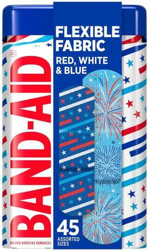 Brand Flexible Fabric Adhesive Bandages, Red, White & Blue, 45 Ct Brand Flexible Fabric Adhesive Bandages, Red, White & Blue, 45 Ct