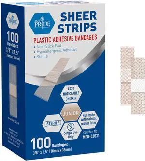 Junior Strip Bandages,Hypoallergenic,Latex-Free,3/8x1.5 in,100-Ct Junior Strip Bandages,Hypoallergenic,Latex-Free,3/8x1.5 in,100-Ct