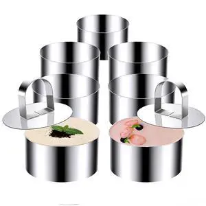 Round Cake Ring Molds, Stainless Steel Cake Rings 3 Inch Cooking Pastry Ring Molds with Pushers for Pancakes Mousse Dessert Baking (Include 6 Rings & 2 Pushers) Round Cake Ring Molds, Stainless Steel Cake Rings 3 Inch Cooking Pastry Ring Molds with Pushers for Pancakes Mousse Dessert Baking (Include 6 Rings & 2 Pushers)