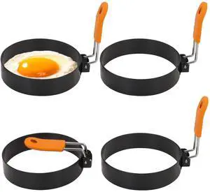 Egg Rings 3.5 Inch Pack of 4 with Silicone Handle Egg Rings 3.5 Inch Pack of 4 with Silicone Handle