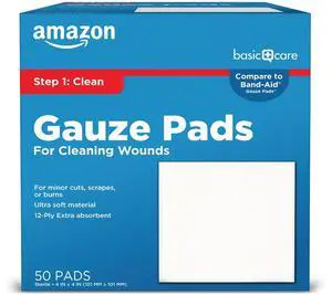 Gauze Pads, 4x4" Sterile Medical Wound Dressing Sponges, 12-Ply, Extra Absorbent, for Cleaning, Covering & Cushioning Cuts & Minor Injuries, 50 Count, 1-Pack (Previously All Health) Gauze Pads, 4x4" Sterile Medical Wound Dressing Sponges, 12-Ply, Extra Absorbent, for Cleaning, Covering & Cushioning Cuts & Minor Injuries, 50 Count, 1-Pack (Previously All Health)