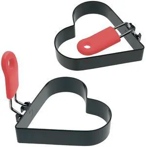 3.5" Heart Egg Cake Ring with Silicone Handle, Set of 2 3.5" Heart Egg Cake Ring with Silicone Handle, Set of 2