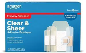 Sheer and Clear Adhesive Bandages Family Variety Pack for Minor Cuts, Scrapes, First Aid and Wound Care Supplies, Assorted Sizes, 280 Count Sheer and Clear Adhesive Bandages Family Variety Pack for Minor Cuts, Scrapes, First Aid and Wound Care Supplies, Assorted Sizes, 280 Count