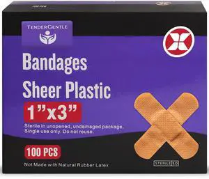 Adhesive Bandage - Box of 100 1" Flexible Sheer Plastic Bandages for Cuts, Scrapes, Burns - Latex Free, Sterile Small Bandages Adhesive Bandage - Box of 100 1" Flexible Sheer Plastic Bandages for Cuts, Scrapes, Burns - Latex Free, Sterile Small Bandages