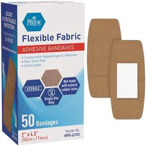 Fabric Adhesive Bandages,Hypoallergenic,Latex-Free,2x4.5 in,50-Ct Fabric Adhesive Bandages,Hypoallergenic,Latex-Free,2x4.5 in,50-Ct