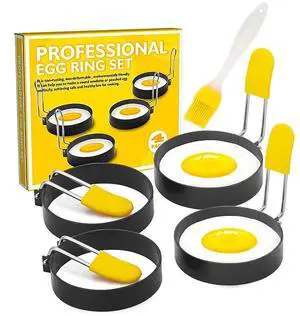 Egg Ring for Frying Eggs and English Muffin - Round Egg Shaper Mold with Anti-scald Handle - Stainless Steel Non-stick Egg Cooker Ring - 4 Pack Egg Ring for Frying Eggs and English Muffin - Round Egg Shaper Mold with Anti-scald Handle - Stainless Steel Non-stick Egg Cooker Ring - 4 Pack