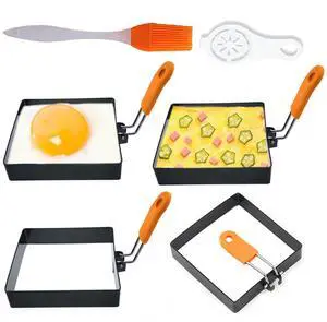 Large 4 Pcs 4 Inch Sqaure Egg Ring for Griddle Frying Egg,4" Non-stick Stainless Steel Square Egg Mold,Square Omelet Ring Pancake Mold Maker With Silicone Insulated Handle Oil Brush & Egg Separator Large 4 Pcs 4 Inch Sqaure Egg Ring for Griddle Frying Egg,4" Non-stick Stainless Steel Square Egg Mold,Square Omelet Ring Pancake Mold Maker With Silicone Insulated Handle Oil Brush & Egg Separator