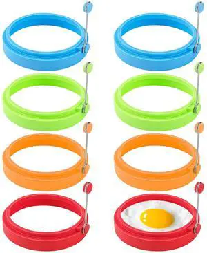 8 Pack Silicone Egg Rings for Griddle, 4-Inch Non-Stick Pancake Molds 8 Pack Silicone Egg Rings for Griddle, 4-Inch Non-Stick Pancake Molds