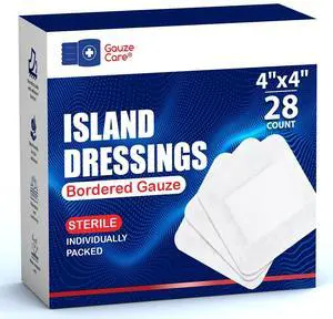 Island Dressing 4x4 inch 28 Pcs| Individually Packed Sterile Pouches| 2x2 Non-Stick Pad in Center with Acrylic Adhesive Borders| Water-Resistant Adhesive Pads for Wound Care and Dressing Island Dressing 4x4 inch 28 Pcs| Individually Packed Sterile Pouches| 2x2 Non-Stick Pad in Center with Acrylic Adhesive Borders| Water-Resistant Adhesive Pads for Wound Care and Dressing