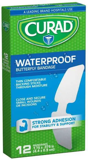 Waterproof Butterfly Adhesive Bandages, 1.75" x .375", 12 Count Waterproof Butterfly Adhesive Bandages, 1.75" x .375", 12 Count