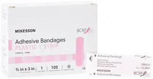 Adhesive Bandages, Sterile, Fabric, Pink, 3/4 x 3 in, 100 ct Adhesive Bandages, Sterile, Fabric, Pink, 3/4 x 3 in, 100 ct