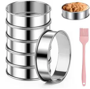 6 Packs English Muffin Ring, 4 inches Stainless Steel Crumpet Ring Molds Nonstick Pastry Ring Double Rolled Tart Rings with Silicone Brush for Home Baking 6 Packs English Muffin Ring, 4 inches Stainless Steel Crumpet Ring Molds Nonstick Pastry Ring Double Rolled Tart Rings with Silicone Brush for Home Baking