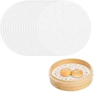 100 Pcs Bamboo Steamer Liner - 10" Round Steam Paper With Holes 100 Pcs Bamboo Steamer Liner - 10" Round Steam Paper With Holes