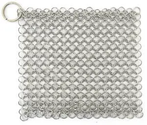 Vila Cast Iron Scrubber, 7 Inches Diameter, Square 316 Premium Stainless Steel, Lightweight, Flexible Chainmail Scrubber, Cleans Cookware with No Scratches or Residue Vila Cast Iron Scrubber, 7 Inches Diameter, Square 316 Premium Stainless Steel, Lightweight, Flexible Chainmail Scrubber, Cleans Cookware with No Scratches or Residue