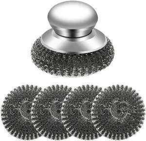 5Pcs Steel Wool Scrubber with Handle - Stainless Steel Scouring Pads Set for Cast Iron, Pans, Grill, Sink Cleaning(1 Scrubber+4 Pads) 5Pcs Steel Wool Scrubber with Handle - Stainless Steel Scouring Pads Set for Cast Iron, Pans, Grill, Sink Cleaning(1 Scrubber+4 Pads)