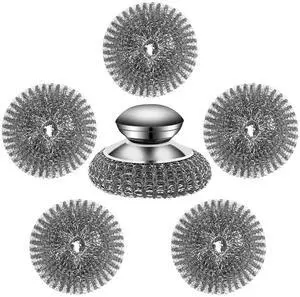 Stainless Steel Wool Scrubber Set, 6 Pieces with Handle, for Cleaning Dishes, Pots, Pans, Cast Iron Stainless Steel Wool Scrubber Set, 6 Pieces with Handle, for Cleaning Dishes, Pots, Pans, Cast Iron