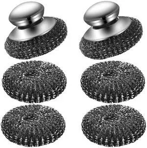 6 Pcs Steel Wool Scrubber Set, Stainless Steel Scrubber with Handled Replacement Metal Wire Pads for Cleaning Dishes, Cast Iron, Stock Pots, Pans, Griddles, Grills 6 Pcs Steel Wool Scrubber Set, Stainless Steel Scrubber with Handled Replacement Metal Wire Pads for Cleaning Dishes, Cast Iron, Stock Pots, Pans, Griddles, Grills