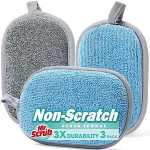 Sponges Kitchen Dish Sponge for Washing Dishes Cleaning Kitchen, All-Purpose, 3 Pack, Non Scratch, Rough Scrubbers Side for Non-Stick Cookware, Soft Microfiber Scrub Side for Dishes, Mr. Scrub Sponges Kitchen Dish Sponge for Washing Dishes Cleaning Kitchen, All-Purpose, 3 Pack, Non Scratch, Rough Scrubbers Side for Non-Stick Cookware, Soft Microfiber Scrub Side for Dishes, Mr. Scrub