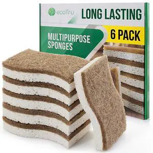 6 Pack Washing Up Sponges, Eco Kitchen Dish Cleaning Sponges, Biodegradable & Compostable Natural Cellulose Sponge with Coconut Fibre Scrubber, Non Scratch Heavy Duty Scouring Pad 6 Pack Washing Up Sponges, Eco Kitchen Dish Cleaning Sponges, Biodegradable & Compostable Natural Cellulose Sponge with Coconut Fibre Scrubber, Non Scratch Heavy Duty Scouring Pad