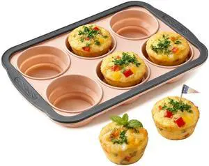 Silicone Muffin Pan for Baking with Metal Frame Nonstick Cupcake Pan, 6 Cup Baking Pan for Cupcake, Tarts, Egg Bites(6 Cup Pink) Silicone Muffin Pan for Baking with Metal Frame Nonstick Cupcake Pan, 6 Cup Baking Pan for Cupcake, Tarts, Egg Bites(6 Cup Pink)