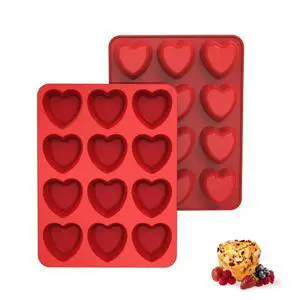 Silicone Heart Muffin Pan (2 Pack) - Nonstick Silicone Molds for Baking, Cupcake Pan for Brownies, Tartlets and Egg Bites Silicone Heart Muffin Pan (2 Pack) - Nonstick Silicone Molds for Baking, Cupcake Pan for Brownies, Tartlets and Egg Bites