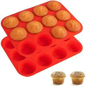 2 Pack Silicone Cupcake Pan for Baking, Nonstick Silicone Muffin Pans, 12 Cups Regular Size Cupcake Pan, Durable and Flexible, Quick-Release, Easy to Clean, Ideal for Home Baking and Party, Red 2 Pack Silicone Cupcake Pan for Baking, Nonstick Silicone Muffin Pans, 12 Cups Regular Size Cupcake Pan, Durable and Flexible, Quick-Release, Easy to Clean, Ideal for Home Baking and Party, Red
