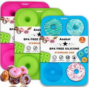 3 Pack Donut Pan Silicone Baking Mold, Just Pop Out! Non-Stick Doughnuts Baking Pans BPA Free for 6 Full-Size Donuts, Muffin, Cake Biscuit Bagels - Oven & Dishwasher Safe (Multicolor) 3 Pack Donut Pan Silicone Baking Mold, Just Pop Out! Non-Stick Doughnuts Baking Pans BPA Free for 6 Full-Size Donuts, Muffin, Cake Biscuit Bagels - Oven & Dishwasher Safe (Multicolor)