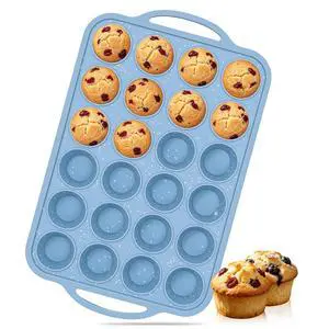 Mini Cupcake Pans, Metal Reinforced Frame Silicone Mini Muffin Pan 24 Cups Mini Cupcake Pans, Metal Reinforced Frame Silicone Mini Muffin Pan 24 Cups
