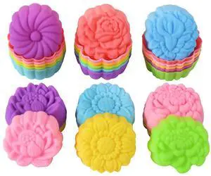 Reusable Silicone Baking Cups, 2 Inch Mini Size Silicone Cupcake Liners for baking, Multi Flower Shapes reusable Muffin Liners, Pack of 36, Multicolor Reusable Silicone Baking Cups, 2 Inch Mini Size Silicone Cupcake Liners for baking, Multi Flower Shapes reusable Muffin Liners, Pack of 36, Multicolor