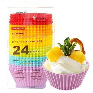 Silicone Cupcake Liners 24 Pack, Reusable Muffin Baking Cups Silicone Cupcake Liners 24 Pack, Reusable Muffin Baking Cups