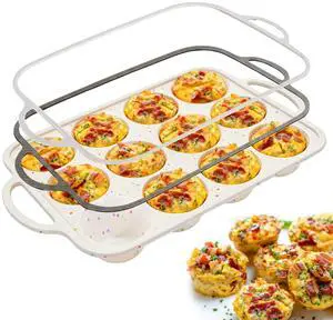 Egg Bites Silicone Mold with Metal Frame, 12 Cups Silicone Muffin Pans for Baking, Nonstick Cupcake Pan Silicone Molds for Making Tarts, Meatloaf and Mini Cheesecakes Egg Bites Silicone Mold with Metal Frame, 12 Cups Silicone Muffin Pans for Baking, Nonstick Cupcake Pan Silicone Molds for Making Tarts, Meatloaf and Mini Cheesecakes
