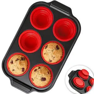 Silicone Muffin Pans for Baking with Metal Frame - 6 Cups Cupcake Pans Silicone Muffin Pans for Baking with Metal Frame - 6 Cups Cupcake Pans