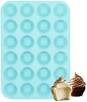 Silicone Mini Muffin Pan, 24 Cups Nonstick Mini Cupcake Pan for Baking Muffin, Cupcake, Egg Bites, Fat Bomb, Light Blue Silicone Mini Muffin Pan, 24 Cups Nonstick Mini Cupcake Pan for Baking Muffin, Cupcake, Egg Bites, Fat Bomb, Light Blue