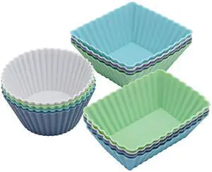 12-Pack Silicone Cupcake Liners, Reusable Muffin Cups Round, Square & Rectangle Baking Cups, Non-Stick, Easy to Clean, Bento Box Accessories, Lunch Box Dividers for Kids 12-Pack Silicone Cupcake Liners, Reusable Muffin Cups Round, Square & Rectangle Baking Cups, Non-Stick, Easy to Clean, Bento Box Accessories, Lunch Box Dividers for Kids
