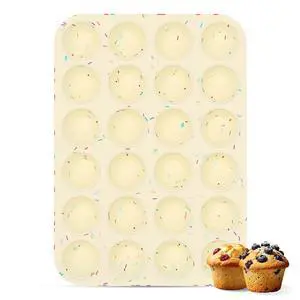 Silicone Mini Muffin Pan for Baking, Cupcake Egg Bites Silicone Mold 24 Cup Mini Size, Oven Safe BPA Free Silicone Mini Muffin Pan for Baking, Cupcake Egg Bites Silicone Mold 24 Cup Mini Size, Oven Safe BPA Free