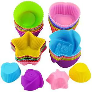 Silicone Cupcake Liners for Baking, 24Pcs Reusable Muffin Cups Greaseproof Muffin Liners Nonstick Baking Molds with Round, Stars, Heart, Flowers Shape for Kids Silicone Cupcake Liners for Baking, 24Pcs Reusable Muffin Cups Greaseproof Muffin Liners Nonstick Baking Molds with Round, Stars, Heart, Flowers Shape for Kids