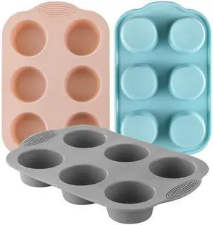 Silicone Muffin Pan, Food Grade Silicone Cupcake Molds for Baking Muffins and Cupcakes, 6-Cup Nonstick Cupcake Pan, Easy Cleaning and BPA-Free (Gray, Orange, Blue) Silicone Muffin Pan, Food Grade Silicone Cupcake Molds for Baking Muffins and Cupcakes, 6-Cup Nonstick Cupcake Pan, Easy Cleaning and BPA-Free (Gray, Orange, Blue)