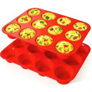 Silicone Mold for Baking, 12 Cup Nonstick Muffin Pan 2Pcs Silicone Mold for Baking, 12 Cup Nonstick Muffin Pan 2Pcs