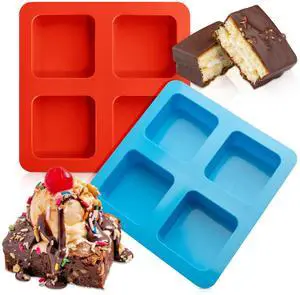 Silicone Brownie Pan - 2 Pcs 4-Cavity Non-stick Square Baking Molds, Perfect for Chocolate Covered, Cornbread, S'mores, Muffin and Cakes, Air Fryer Accessories Silicone Brownie Pan - 2 Pcs 4-Cavity Non-stick Square Baking Molds, Perfect for Chocolate Covered, Cornbread, S'mores, Muffin and Cakes, Air Fryer Accessories