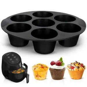 Air Fryer Muffin Pan, 7 Cups, 6.9" Round, Nonstick Silicone Air Fryer Muffin Pan, 7 Cups, 6.9" Round, Nonstick Silicone