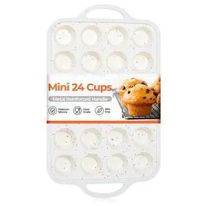 Mini Cupcake Pans, Metal Reinforced Frame Silicone Mini Muffin Pan Nonstick 24 Cups Easy to Handle for Baking Muffins, Cupcakes, Egg Bites 1 Pack Mini Cupcake Pans, Metal Reinforced Frame Silicone Mini Muffin Pan Nonstick 24 Cups Easy to Handle for Baking Muffins, Cupcakes, Egg Bites 1 Pack