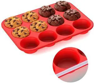 Silicone Muffin Pan for Baking: 12 Cup Muffin Pan with Metal Reinforced Frame, Regular Size Cupcake Egg Bites Molds for Baking, BPA Free Silicone Muffin Tray, Dishwasher Safe (1 Pack, Red) Silicone Muffin Pan for Baking: 12 Cup Muffin Pan with Metal Reinforced Frame, Regular Size Cupcake Egg Bites Molds for Baking, BPA Free Silicone Muffin Tray, Dishwasher Safe (1 Pack, Red)