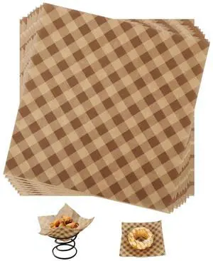 100pcs Waxed Deli Paper Sheets, 7.1x7.1 in Greaseproof Food Basket Liners Squares Checkered Sandwich & Burger Wraps Tray Parchment Liners for Serving Food Picnics Restaurants (Brown) 100pcs Waxed Deli Paper Sheets, 7.1x7.1 in Greaseproof Food Basket Liners Squares Checkered Sandwich & Burger Wraps Tray Parchment Liners for Serving Food Picnics Restaurants (Brown)